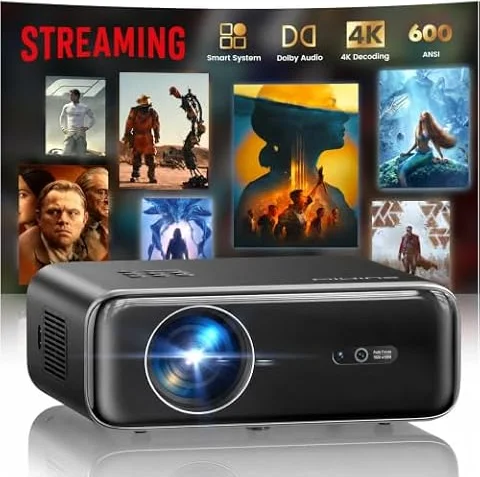 [Built-in Apps/4K Support] Smart Outdoor Projector with WiFi and Bluetooth, Home Movie Projector, DoIby Audio with Dual HiFi Speaker, Auto Focus, Portable Projecteur, HDR10, Upgrade P62 Pro