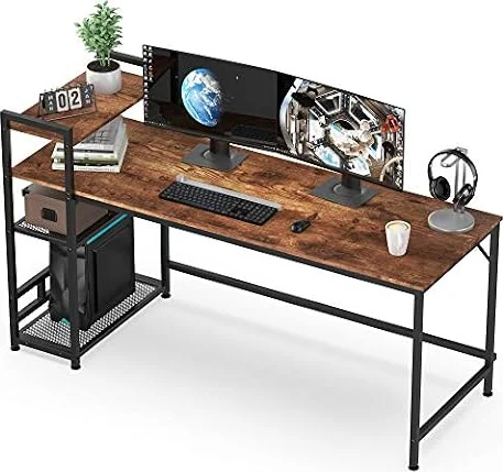 HOMIDEC Computer Desk, 63 Inch Office Desk with Storage, Bureau de Travail | Gaming Desk with 4 Tier Reversible Shelves, Study Table with Bookshelf, Work Laptop Desks for Home Office Bedroom, Vintage