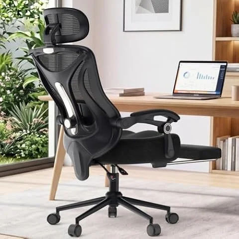 CYKOV Ergonomic Office Chair with Footrest, Reclining Mesh Back, 350 Lbs | 2-Way Adjustable Lumbar, 90-160° Recline, 4-Way Headrest, Breathable, Gaming & Office, 5-Year Warranty