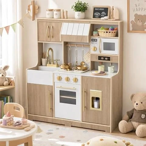 Costzon Wooden Play Kitchen for Kids, Toddler Pretend Kitchen Toy