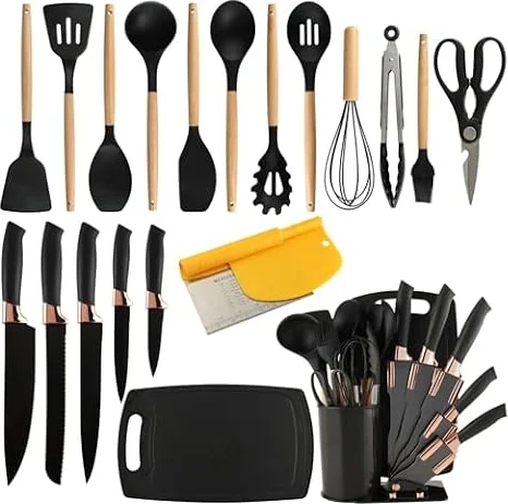 Sunmei Silicone Kitchen Utensil Set for Nonstick Cookware, 21 Pcs Great Value Cooking Utensils Set, Comes with Silicone Spatula Spoon & Kitchen Knife Set & 2-in-1 Spatula Scraper(Gift Box)