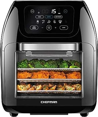 CHEFMAN Multifunctional Digital AirFryer+ Rotisserie,Dehydrator, Convection Oven17 Touch Screen Presets Fry,Roast,Dehydrate, Bake, XL 10L Family Size,Auto Shutoff,Large Easy-View Window Black,10 Quart