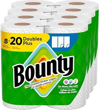 Bounty Paper Towels Select-A-Size White, 8 Double Plus Rolls = 20 regular rolls