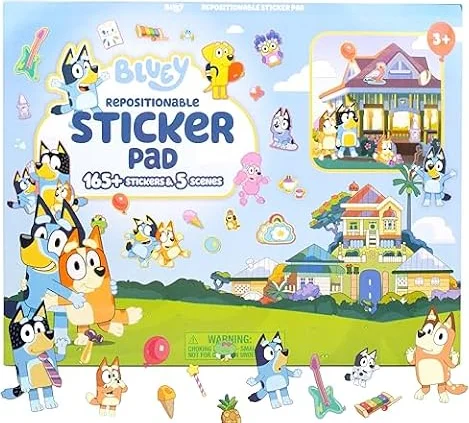 Bluey Repositionable Sticker Pad - Over 165 Stickers & 5 Play Scenes, Removable Jumbo Sticker Pad, Toys for Kids Ages 3 & Up