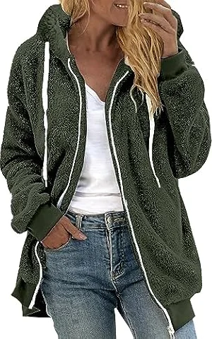 Women Fuzzy Jackets Full Zip Hooded Sweatshirt Coat Winter Warm Fleece Plush Zipper Hoodies Cozy Cardigan Outwear Patchwork Jacket For Women Pull Cardigan Ouvert Sur Le Devant