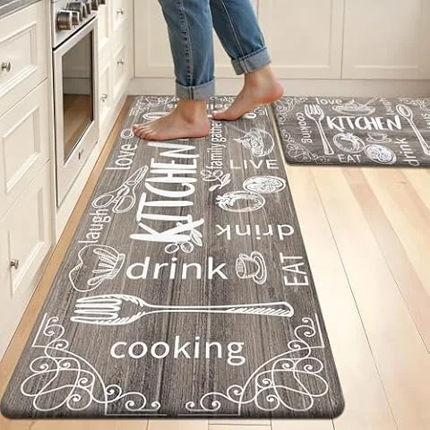 HEBE Anti Fatigue Kitchen Mats for Floor, Non Slip Kitchen Rugs Set of 2 | Waterproof Cushioned Kitchen Floor Mat,Ergonomic Comfort Standing Mat for Home,Office,Sink, Desk,17.3"x28"+17.3"x48",Brown