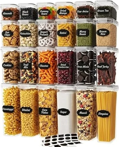 Livearty 24PCS Food Storage Container Set, Kitchen & Pantry Organizers and Storage, BPA-Free Plastic Airtight Food Storage Container with Lids for Cereal, Flour and Sugar, Includes Labels, Pen