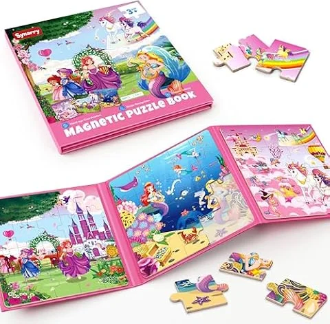 SYNARRY Unicorn Mermaid Princess Magnetic Puzzles for Kids 3-5, Travel Toys | 20-Piece Magnetic Travel Puzzle for Kids Ages 4-6, Car Airplane Road Trip Activities, Quiet Time Toys, Girls Birthday Gifts