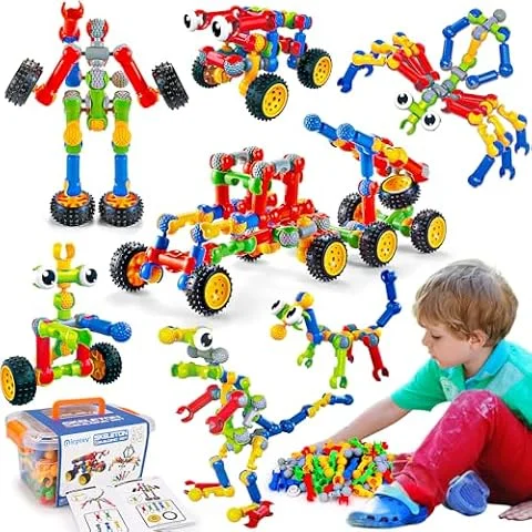 Kids STEM Building Toys for 3 4 5 6 7 8+ Year Old Boy Girl Birthday Gift, 125 Pcs Preschool Classroom Educational Building Blocks Stem Kits Ages 3-5 4-8 5-7 6-8 Engineering Creative Games