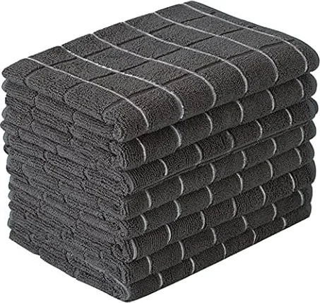 Microfiber Dish Towels - Soft, Super Absorbent and Lint Free Kitchen Towels - 8 Pack (Lattice Designed Black Colors) - 26 x 18 Inch