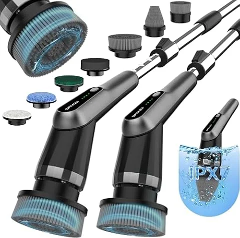 Dreazu Electric Spin Scrubber - Upgraded 10-in-1 Shower Cleaner Brush | Retractable Handle & 2-Speed for Bathroom, Bathtub, Kitchen, Tile Floors, Sliding Door, Sill, Multipurpose