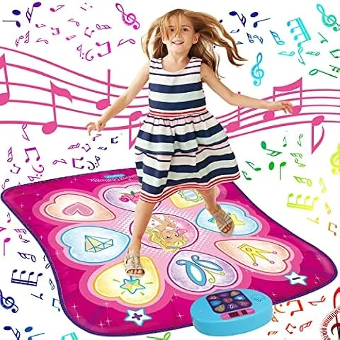 SUNLIN Dance Mat for Girls Ages 3-8, Interactive Dancing Game Pad, Pink | Dance Mixer Rhythm Step Playmat with LED Lights, Adjustable Volume, Built-in Music, Birthday Gift for Girls 3 4 5 6 Years Old